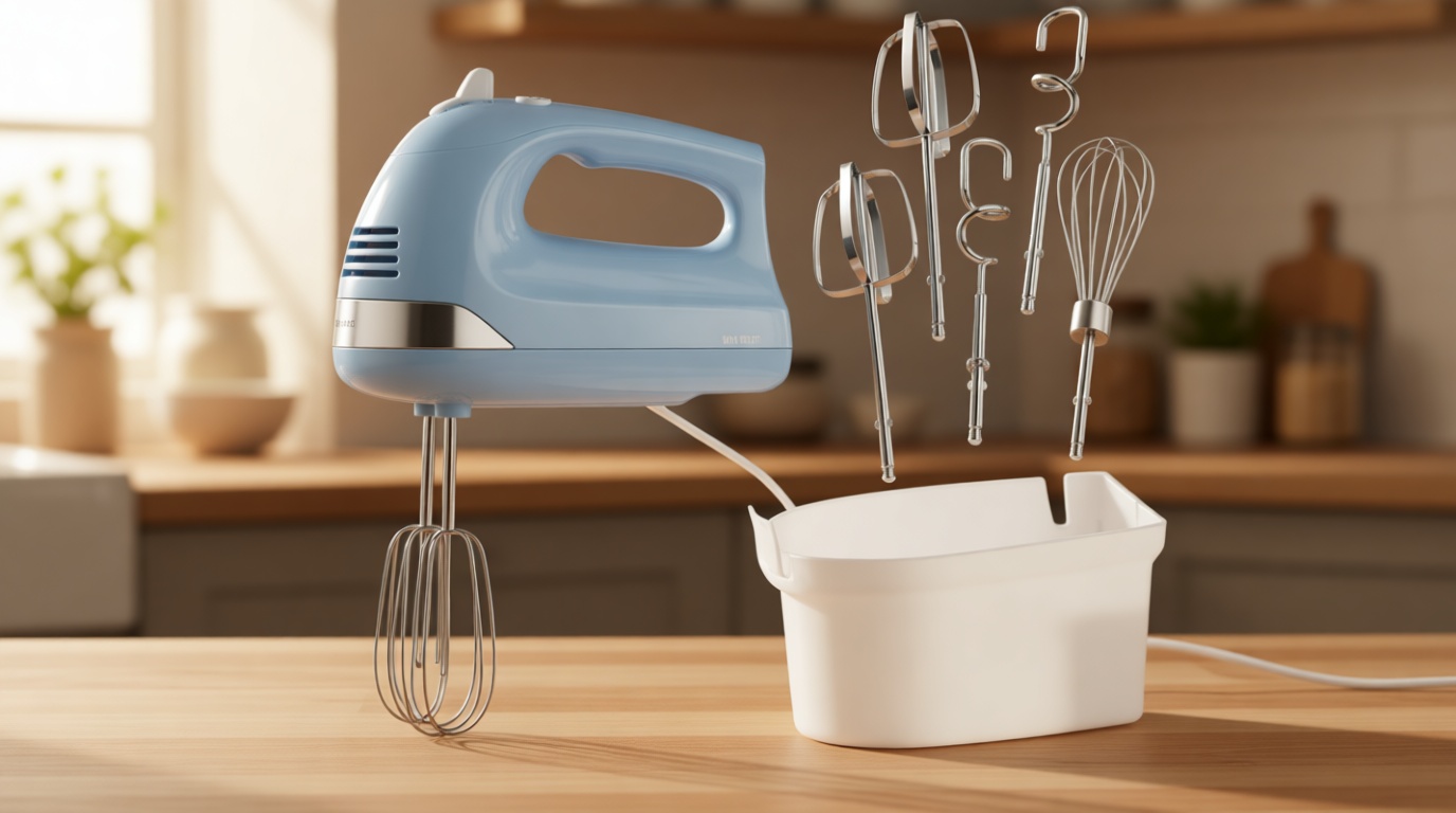 Hamilton Beach 6-Speed Electric Hand Mixer with Whisk, Dough Hooks and Easy Clean Beaters, Powerful 275 Watt Motor, Snap-On Storage Case, Blue