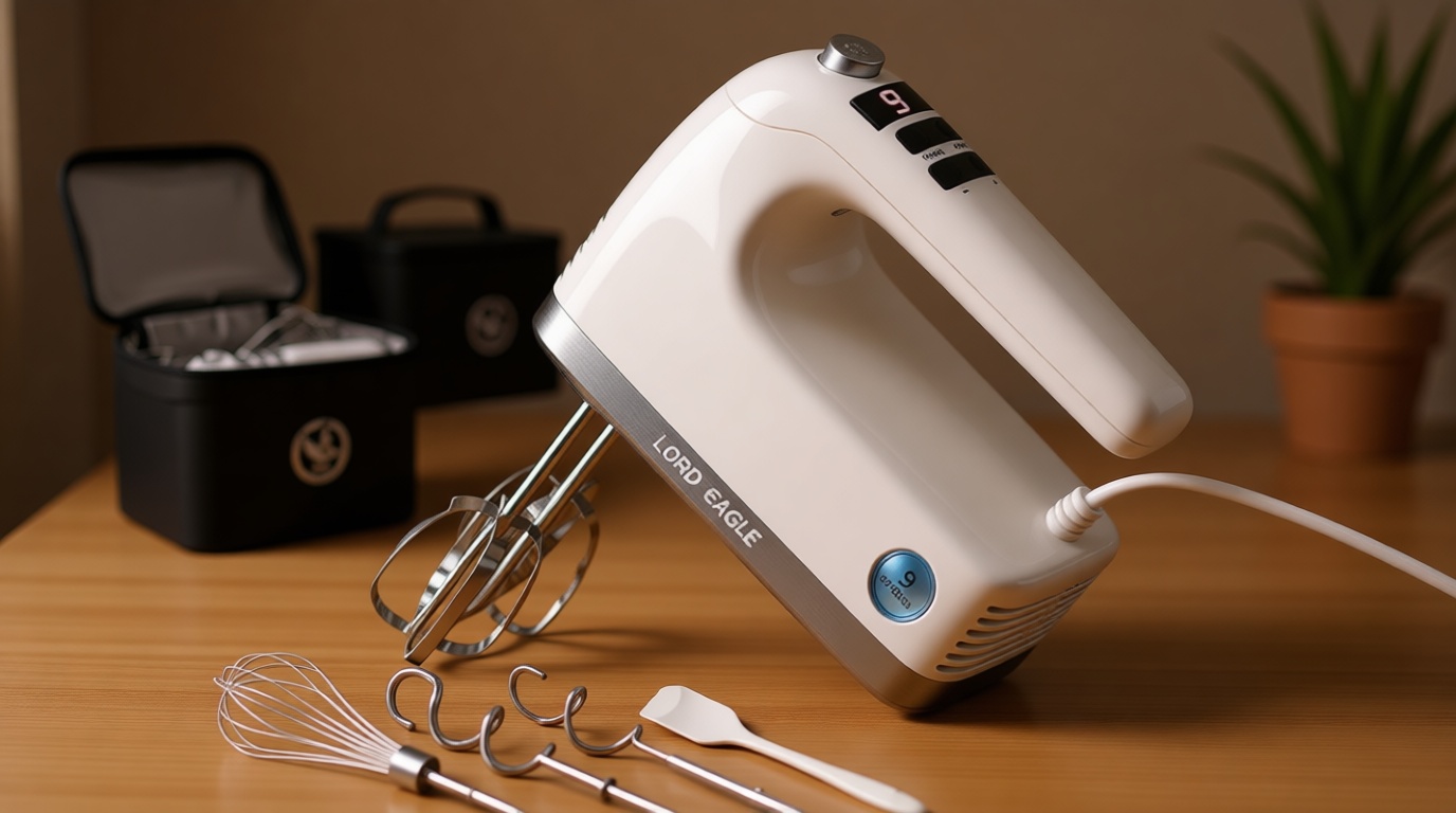 Lord Eagle 9-Speed Digital Hand Mixer Electric Handheld, 500W DC Motor Kitchen Mixer for Cake Baking, Lightweight Egg Beaters with Stain-resistant & Waterproof Storage Bag & 6 Accessories