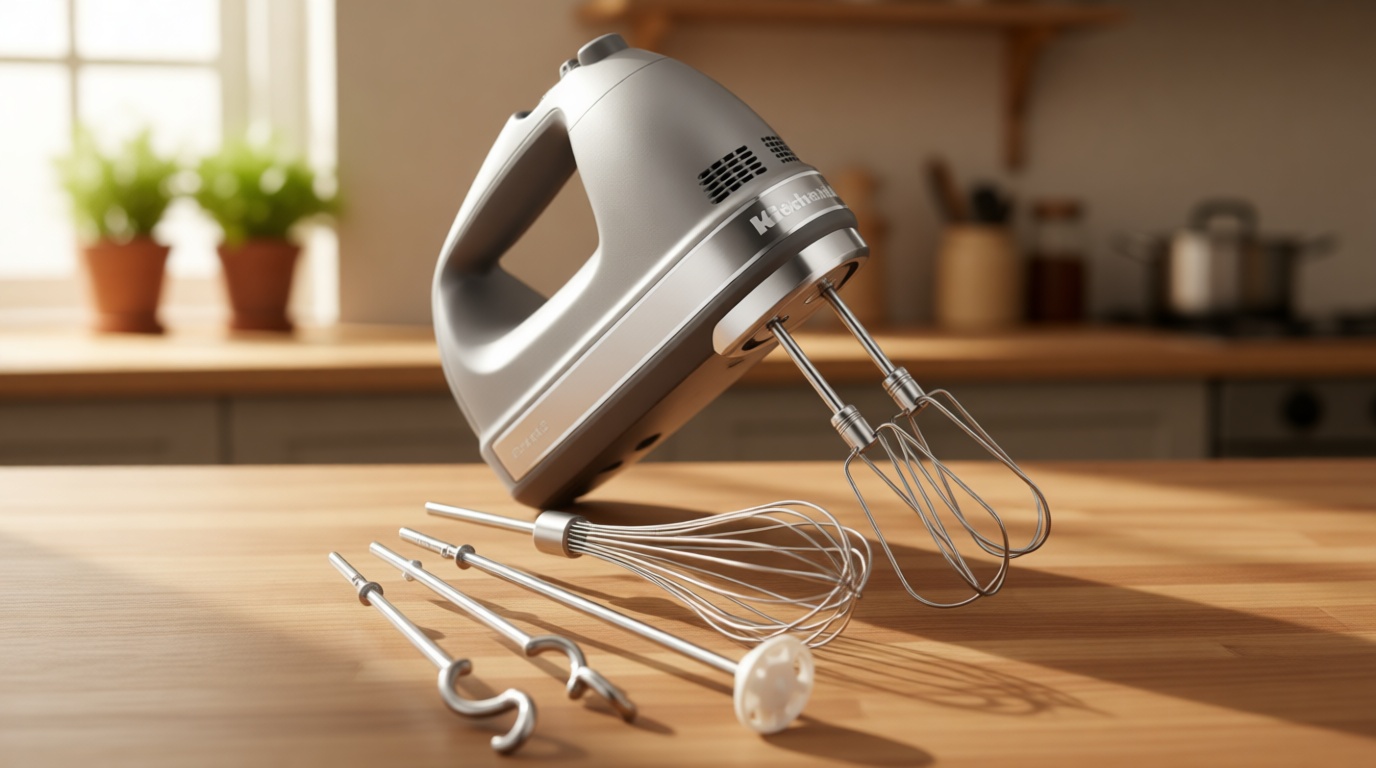 KitchenAid 9-Speed Digital Hand Mixer with Turbo Beater II Accessories and Pro Whisk - Contour Silver