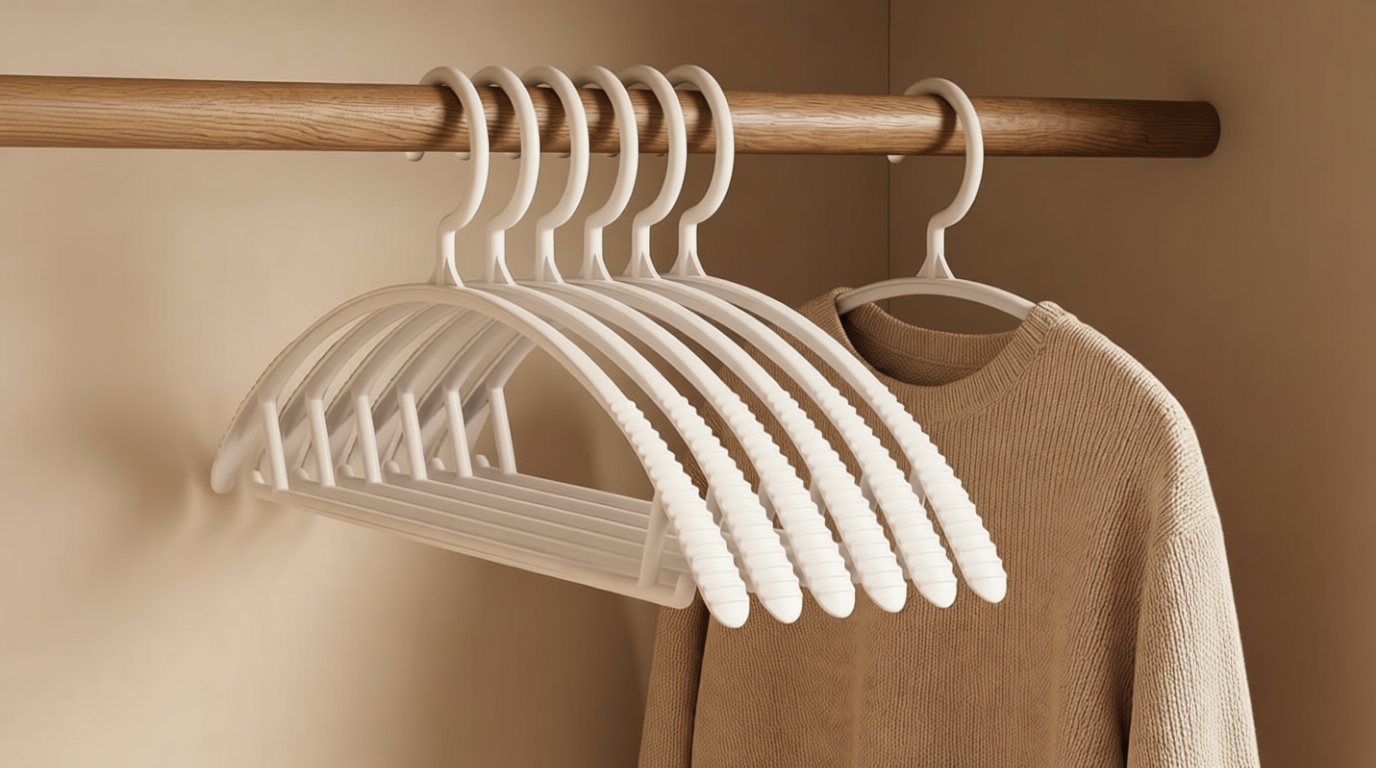 Damita Sweater Hangers No Shoulder Bump, Heavy Duty Plastic Hangers 6-Pack, Non Slip Space Saving Clothes with Integrated Accessory Hooks, Wide Curved Suit for Coats, Jackets, White