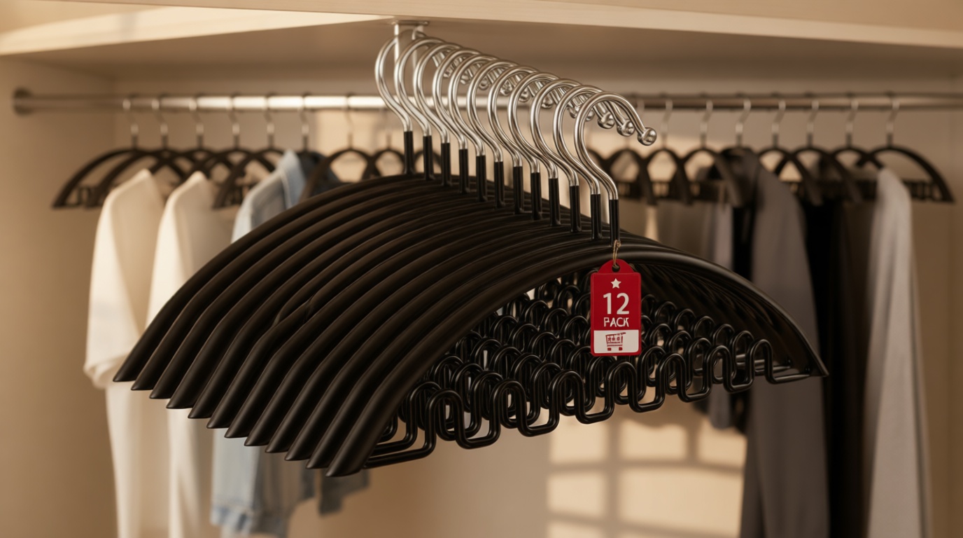 Clothes Hanger 12 Pack, Sweater Hangers No Shoulder Bump, 16.5 Inch Wide Heavy Duty Metal Coat Hangers for Closet Non Slip PVC Coating Space Saving Hangers for Suits Dresses Jackets Bra Shirt Black