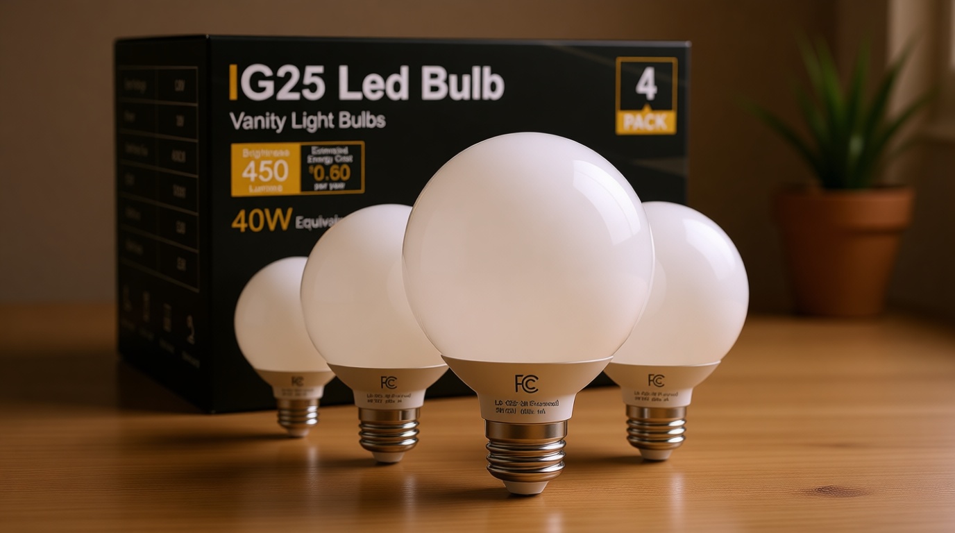 TJOY G25 LED Globe Light Bulbs, Vanity Light Bulb for Bathroom 40W Equivalent, 5000K Daylight White E26 Base, Round Decorative Bulb for Vanity Makeup Mirror, CRI85+, 450LM, Non-Dimmable, UL, 4 Pack