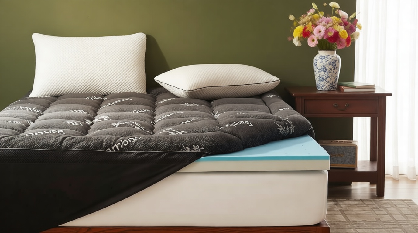 BEDLORE 4 Inch Memory Foam Mattress Topper King,2-in-1 Dual Layer Design (2" Gel Memory Foam + 2" Plush Pillow Top Cover) Mattress Topper Medium-Firm,Pressure Relief & Back Pain Support(Dark Gray) OEKO-TEX STANDARD 100