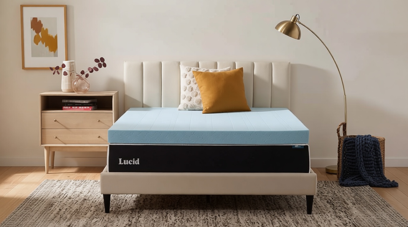 Lucid 4 Inch Memory Foam Mattress Topper, Queen Size – Cooling Gel Bed Topper – Preassure-Relieving Ultra Plush Feel – Ventilated Breathable Design – CertiPur Certified - Dorm Room Essentials OEKO-TEX STANDARD 100