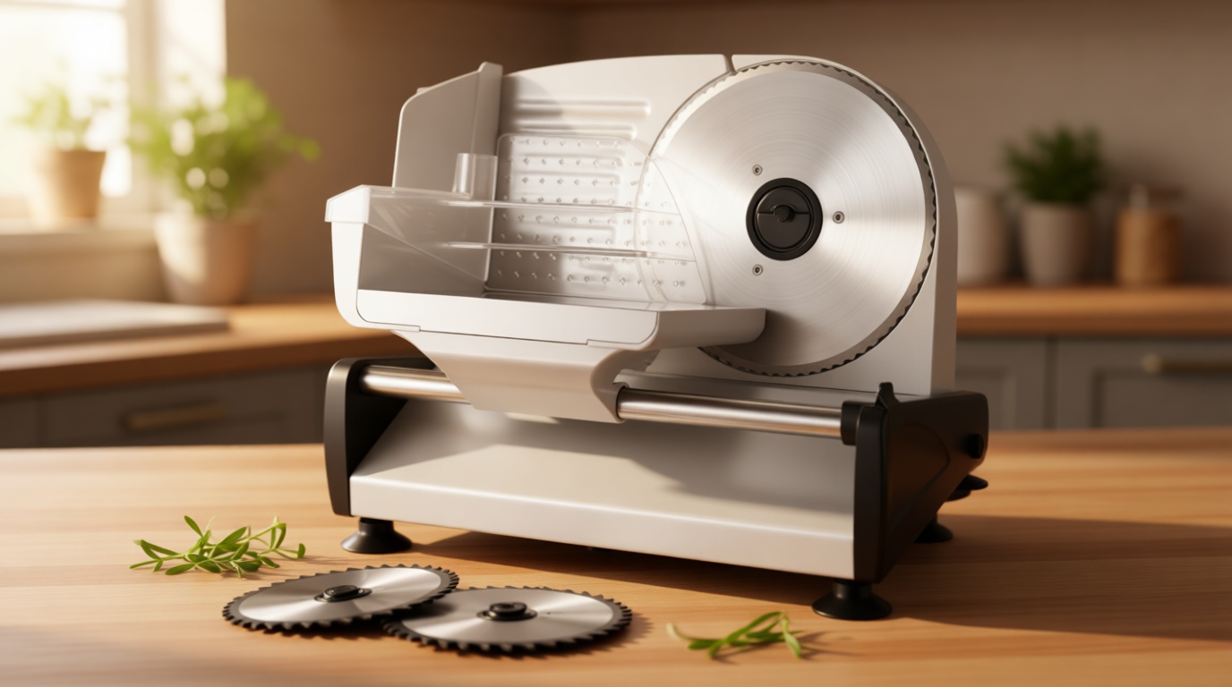 Meat Slicer 200W Electric Deli Food Slicer with 2 Removable 7.5" Stainless Steel Blade, Adjustable Thickness for Home Use, Child Lock Protection, Easy to Clean, Cuts Meat, Bread and Cheese ISCC PLUS