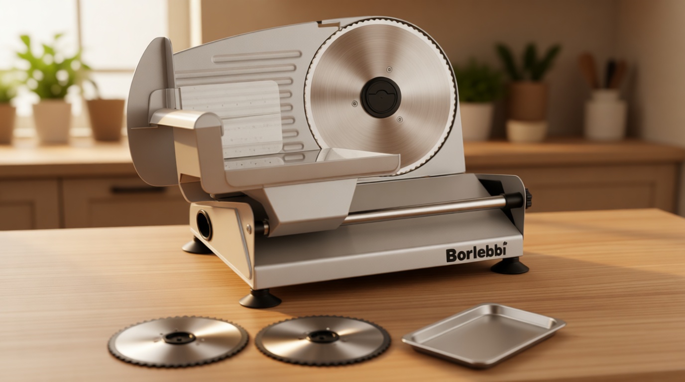 Meat Slicer, 200W Electric Food Slicer with 2 Removable 7.5" Stainless Steel Blades and Stainless Steel Tray, Child Lock Protection, Adjustable Thickness, Food Slicer Machine for Meat Cheese Bread