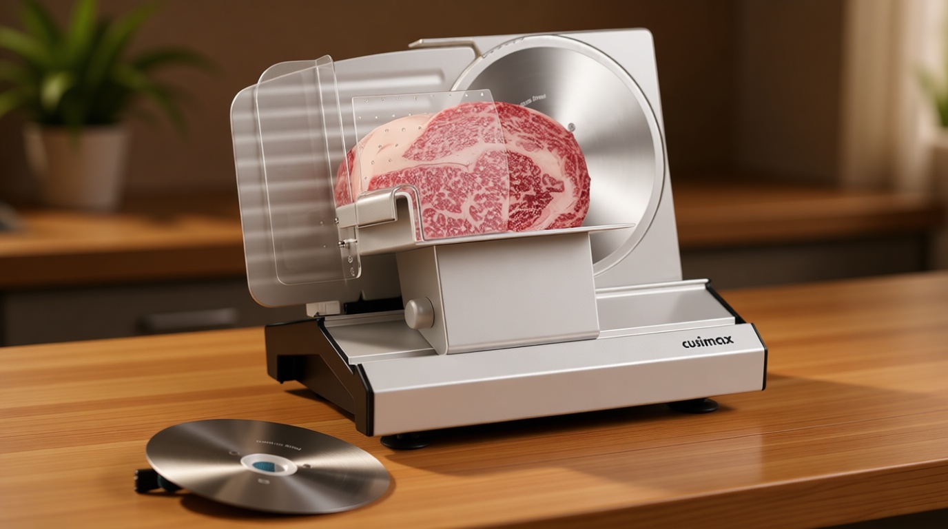 CUSIMAX Meat Slicer,9"Electric Food Slicer with 2 Stainless Steel Blades,1-20mm Adjustable Thickness for Home Use,Removable Food Carriage for Easy Cleaning