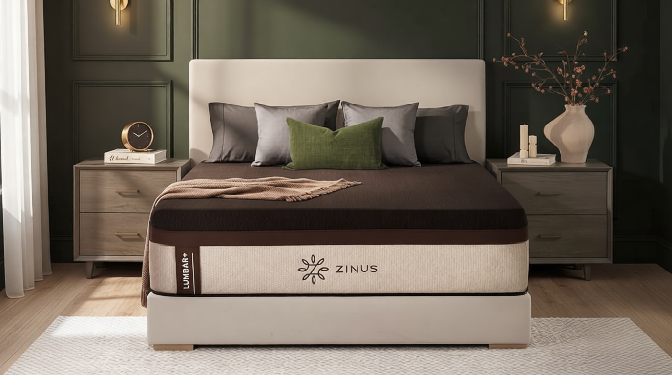 Zinus Lumbar+ Premium Memory Foam Mattress – 14 Inch, Queen, Lumbar Support, Targeted Pressure Relief, Cooling Gel & Green Tea, Fiberglass Free, Medium Firm, CertiPUR-US & OEKO-TEX Certified OEKO-TEX STANDARD 100