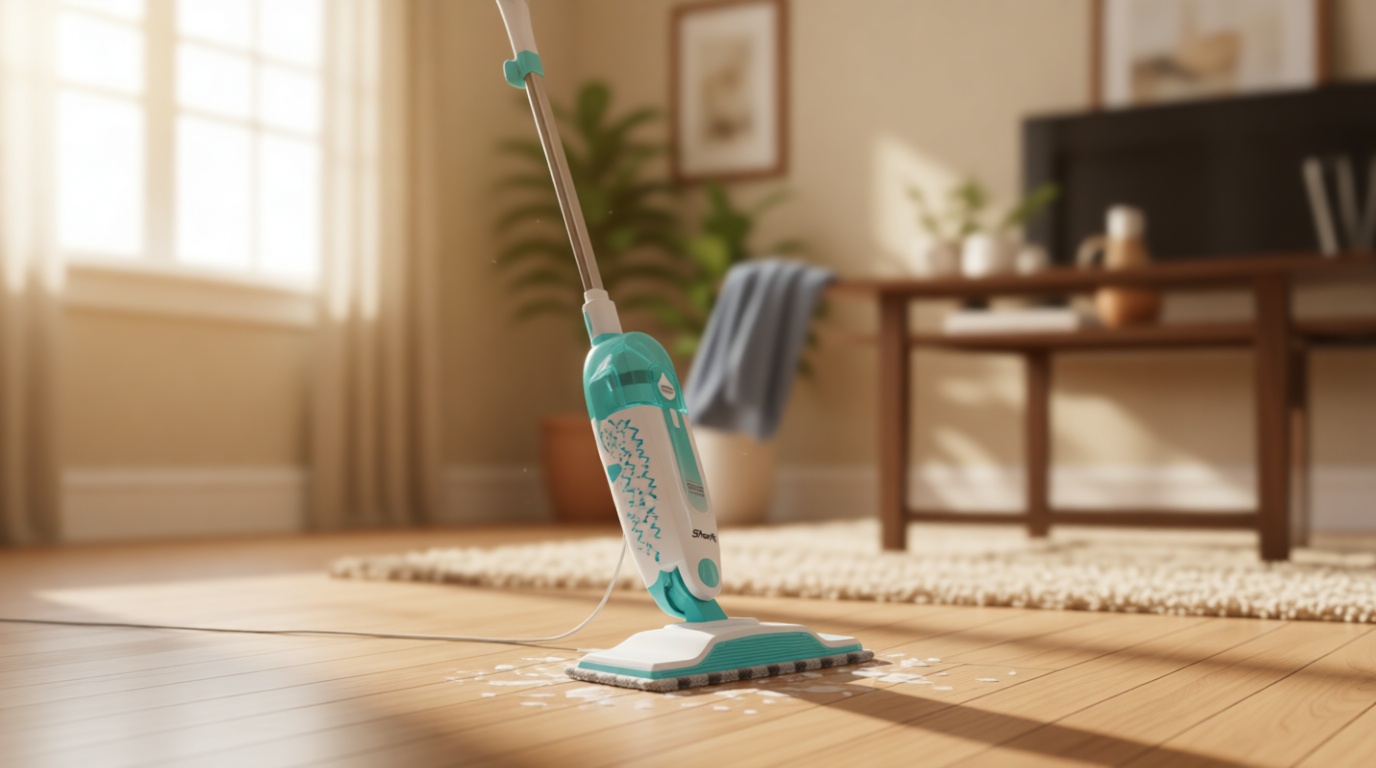 Shark Steam Mop with 2 Machine Washable Dirt Grip Pads, Removable Water Tank, Lightweight, Steam Cleaner for sealed Hard Floors, Marble, Stone, Hardwood, Tile, Laminate, White/Seafoam, S1000