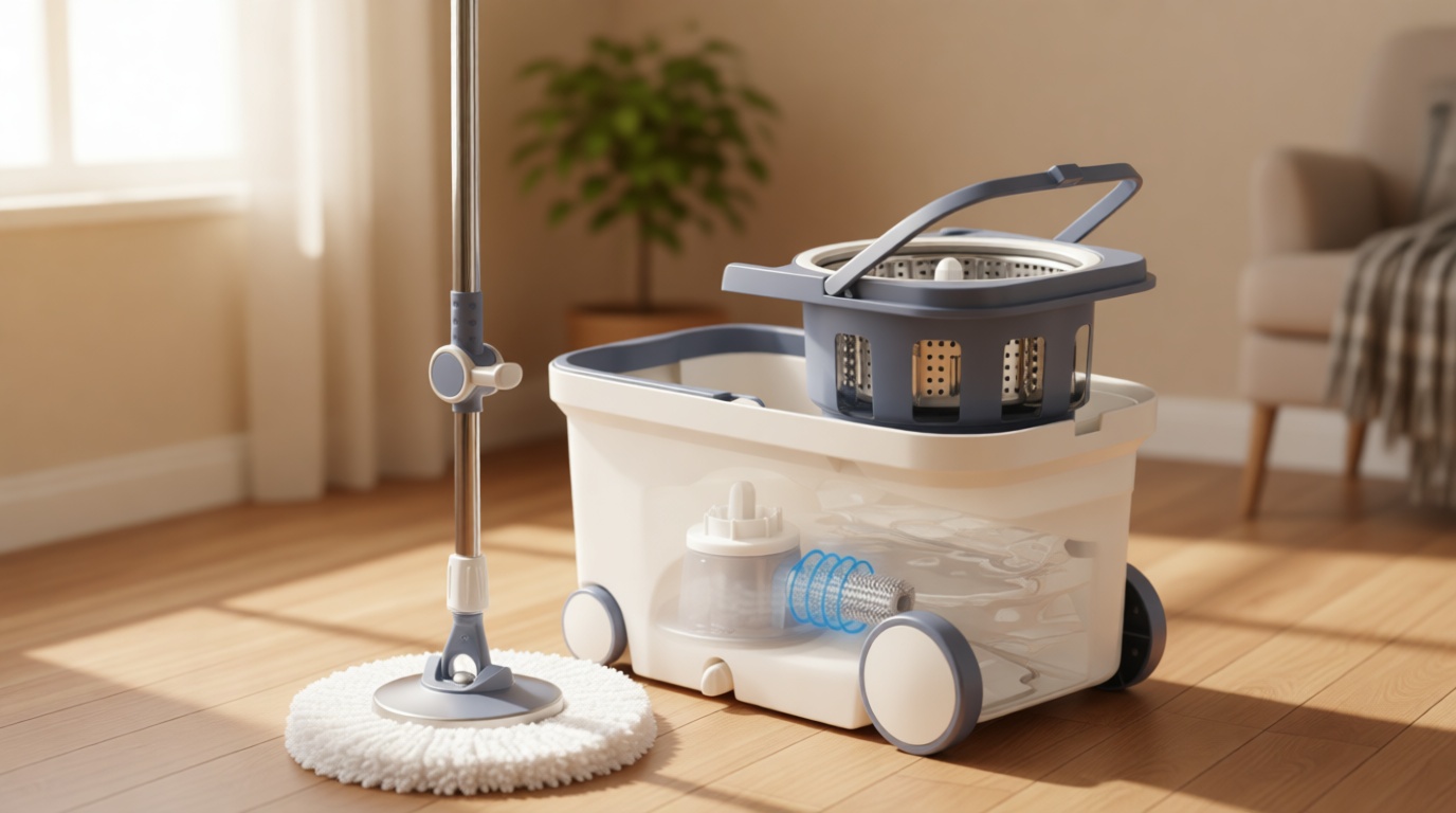 Michao Spin Mop Bucket Deluxe 360 Spinning Floor Cleaning System with 6 Microfiber Replacement Head Refills,62" Extended Handle,4X Wheel for Home Cleaning