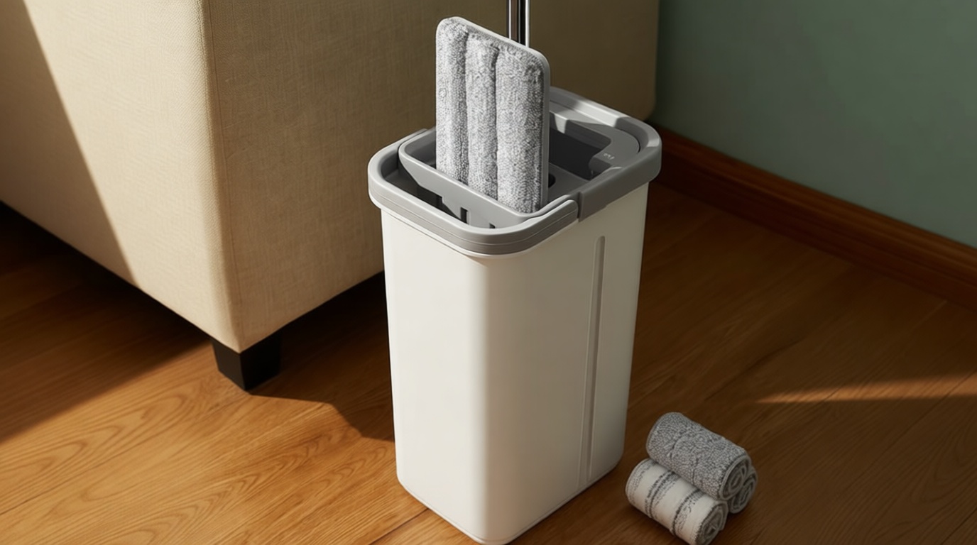JOYMOOP Mop and Bucket with Wringer Set, Hands Free Flat Floor Mop and Bucket, with 3 Washable Microfiber Pads, Wet and Dry Use, Floor Cleaning System