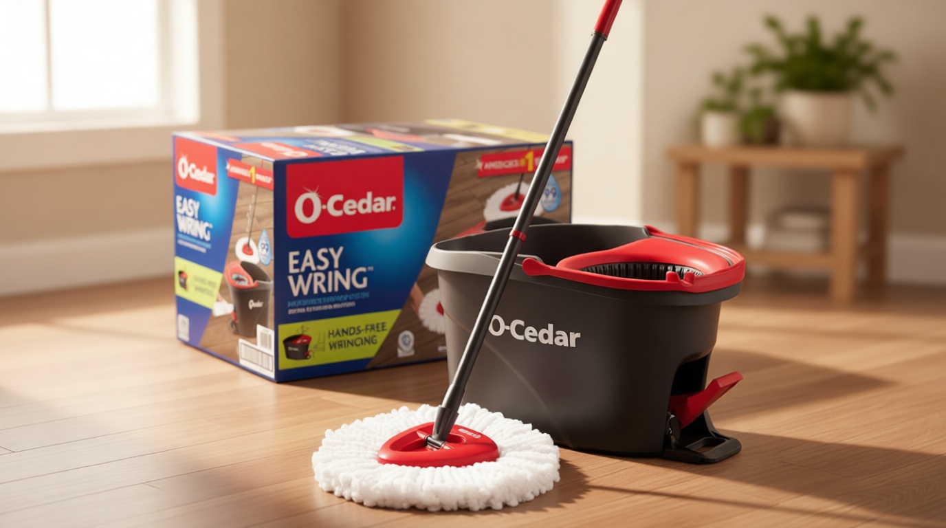 O-Cedar EasyWring Microfiber Spin Mop, Bucket Floor Cleaning System, Red, Gray, Standard