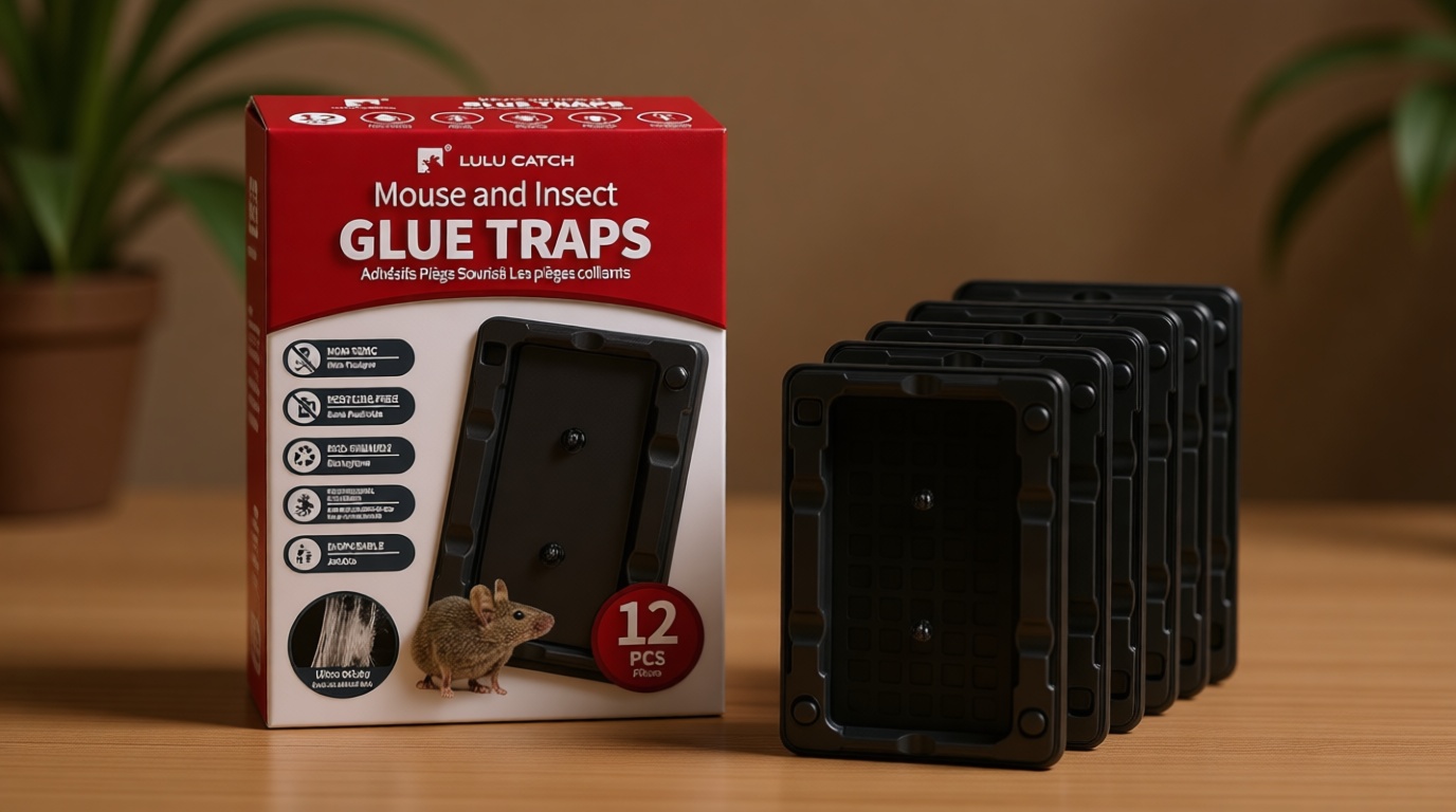 LULUCATCH Mouse & Insect Traps 12 Pack, Heavier Sticky Traps with Non-Toxic Glue for Small Mice & Insects. Sticky Mouse Traps Indoor, Easy to Set, Pet Safe Pest Control