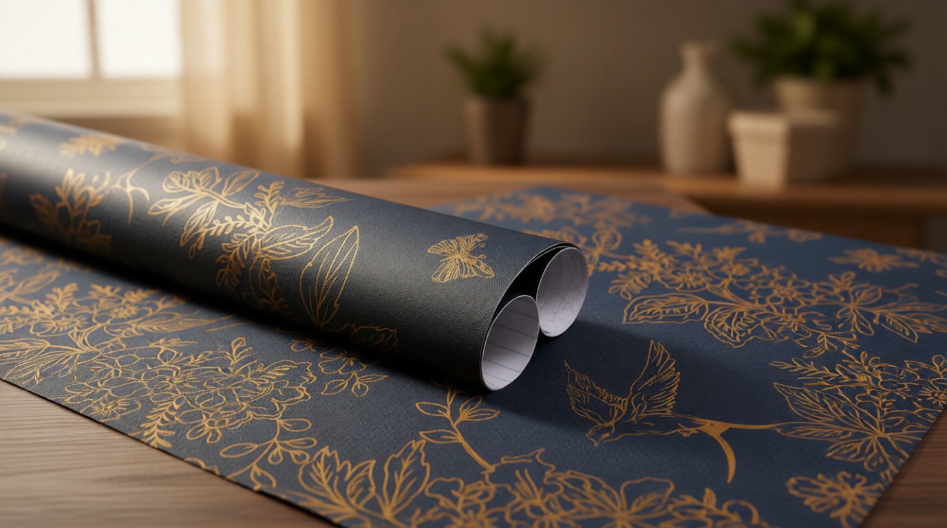 Froluya Dark Blue and Gold Vintage Floral Peel and Stick Wallpaper 17.7"x118.1" Dark Blue Floral Wallpaper Peel and Stick Removable Self Adhesive Wall Paper for Bathroom Bedroom Decorative Vinyl