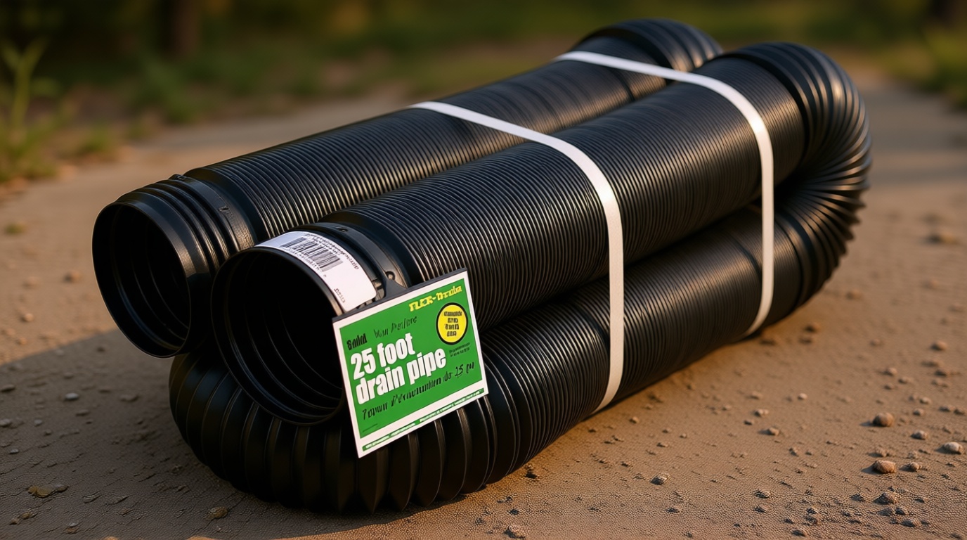Flex-Drain 51110 Flexible/Expandable Landscaping Drain Pipe, Solid, 4-Inch by 25-Feet