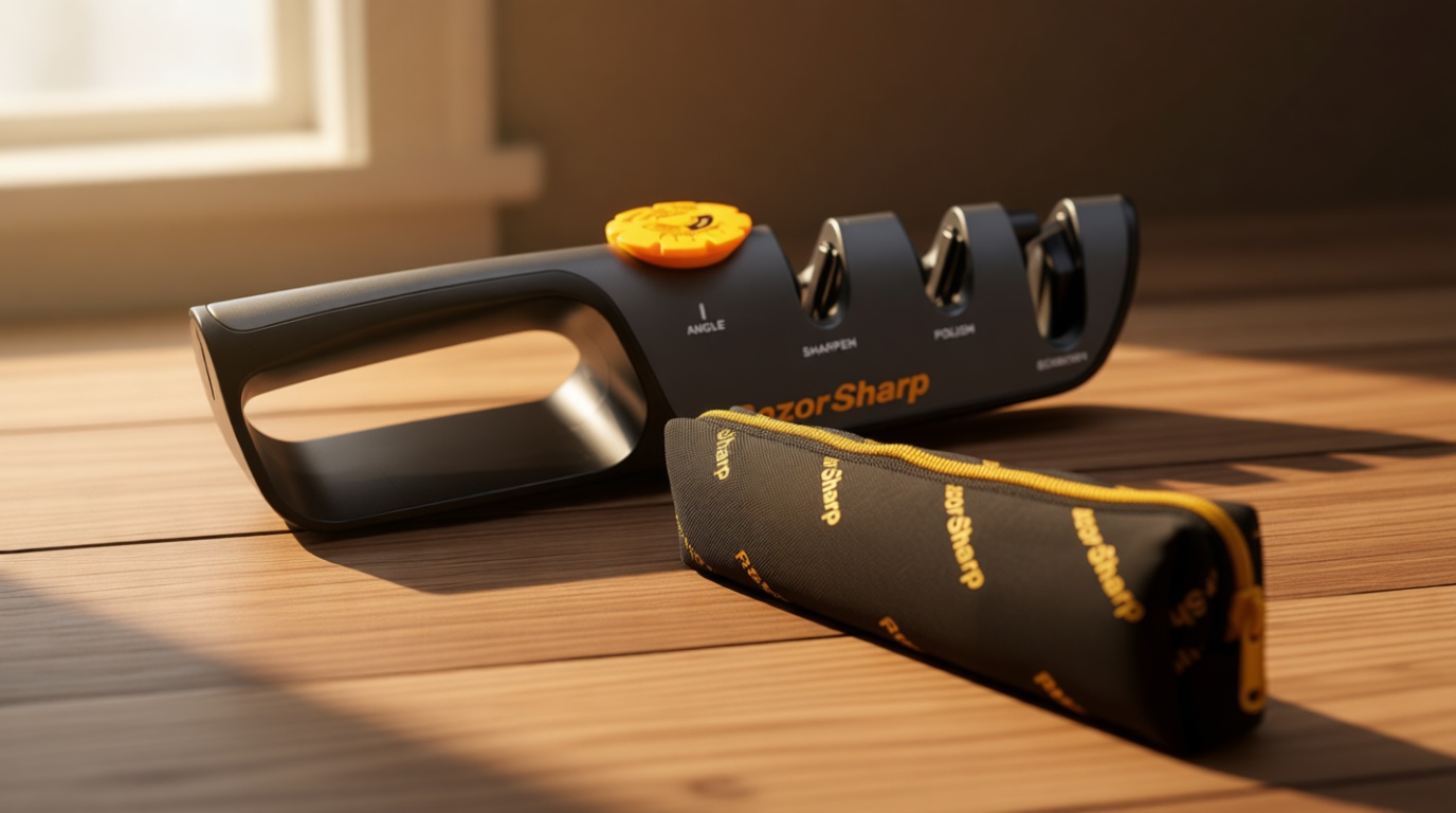 RazorSharp™ Knife Sharpener With Adjustable Angle Guide — Diamond-Coated Ceramic Sharpening Stones for All Knives Including Precision Kitchen, Professional, Chef's Knives — Non-Slip Rubber Edge Grip