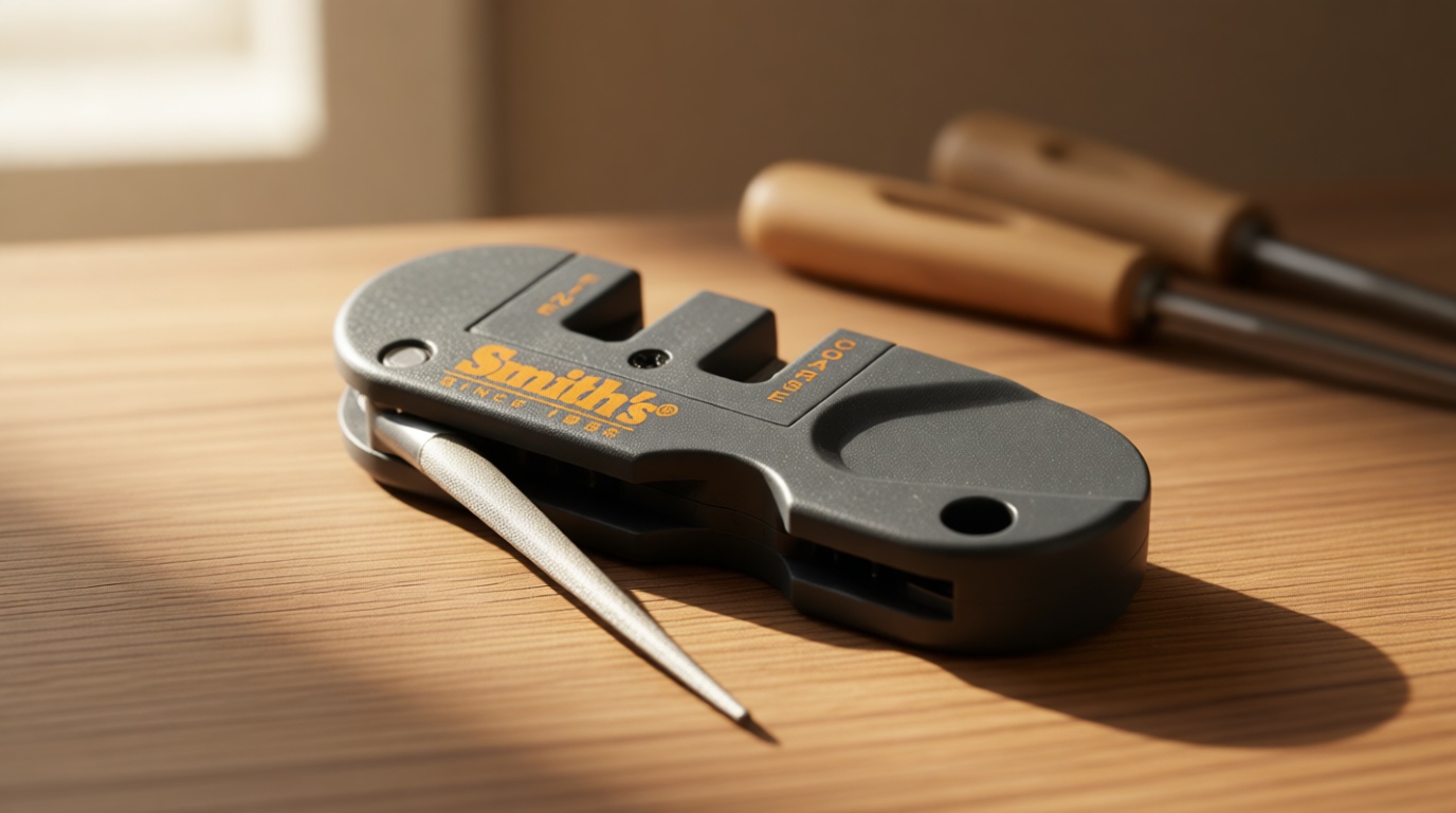 Smith's PP1 Pocket Pal Knife Sharpener Preset Carbide & Ceramic Stone Sharpeners Fold-Out Diamond Coated Rod Outdoor Hunting Knife & Hook Sharpener, Handheld, Compact, Lightweight, Multiuse