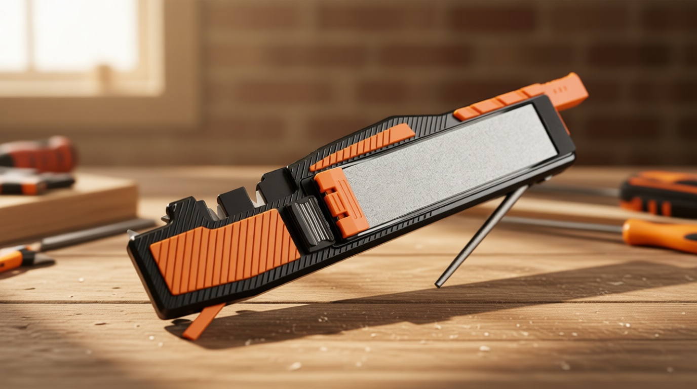 Orange Ninja Pocket Field Knife Sharpener – 8-in-1 Camping & Hunting EDC Knife Sharpener with Guided Diamond Whetstones, Leather Strop, Fire Starter & Diamond Rod