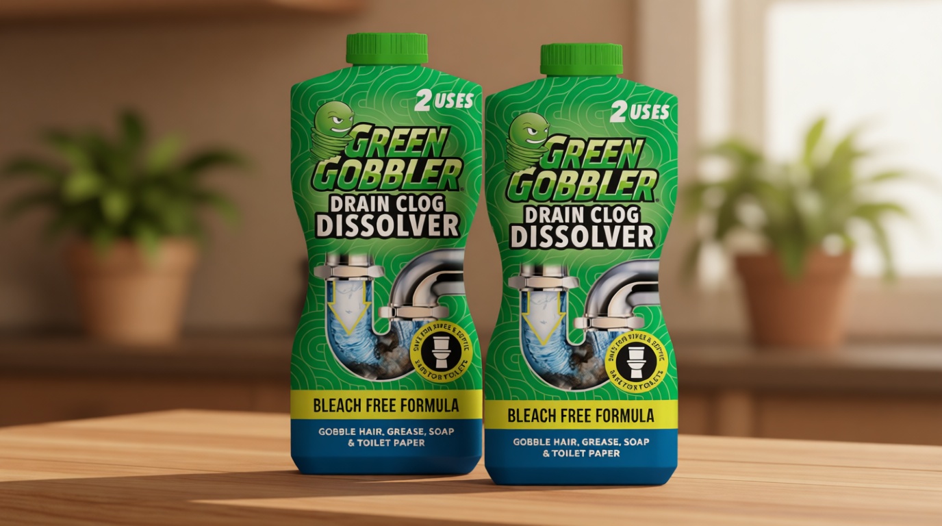 Green Gobbler Drain Clog Dissolver | Powerful Liquid Drain Opener & Toilet Clog Remover | Safe for Pipes & Septic | 2 Pack