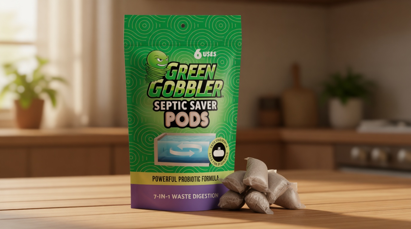 Green Gobbler Septic Tank Enzyme Treatment Packets, 6 Month Supply - Powerful & Natural Bacteria to Prevent Costly Septic Issues, Back-Ups