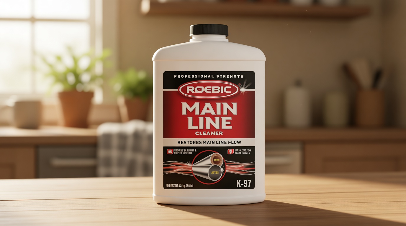 Roebic K-97 Liquid Main Line Cleaner with Bacteria Enzymes, Eliminates Organic Buildup in Sewer/Septic System and Protects from Clogs, Safe for Bathroom Toilet, 32 fl oz