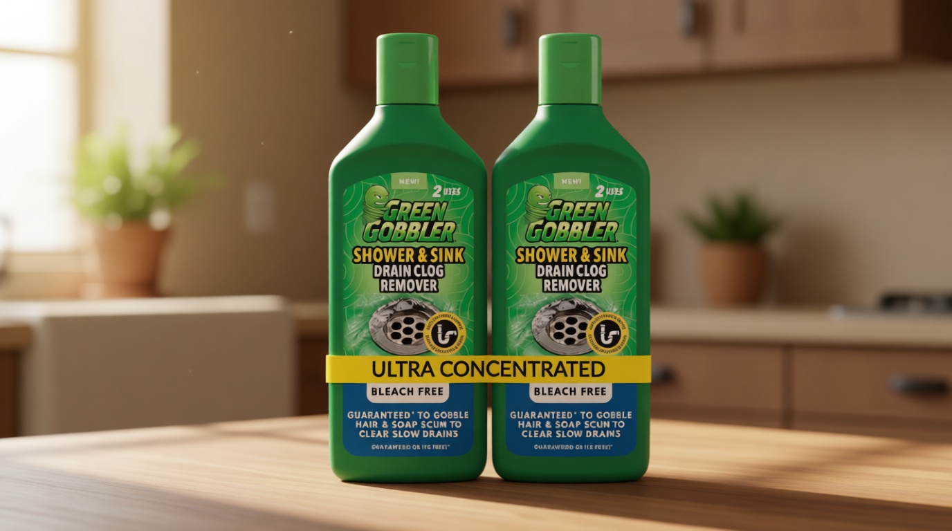 Green Gobbler Ultra Concentrated Drain Clog Remover & Cleaner | Powerful Hair, Grease & Soap Dissolver for Bathroom, Kitchen, Shower, Sink & Toilet | Safe for Pipes & Septic Systems | 2 Pack