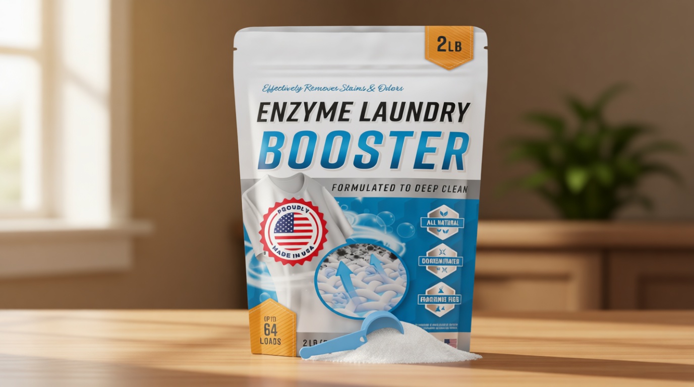 Enzyme Laundry Booster Odor Remover - 2 lbs Unscented Enzymatic Clothes Stain Cleaner Powder, Natural Deodorizer with Bio Active Enzymes, Detergent Additive Eliminator for Sweat, Oil, Blood - 64 Loads