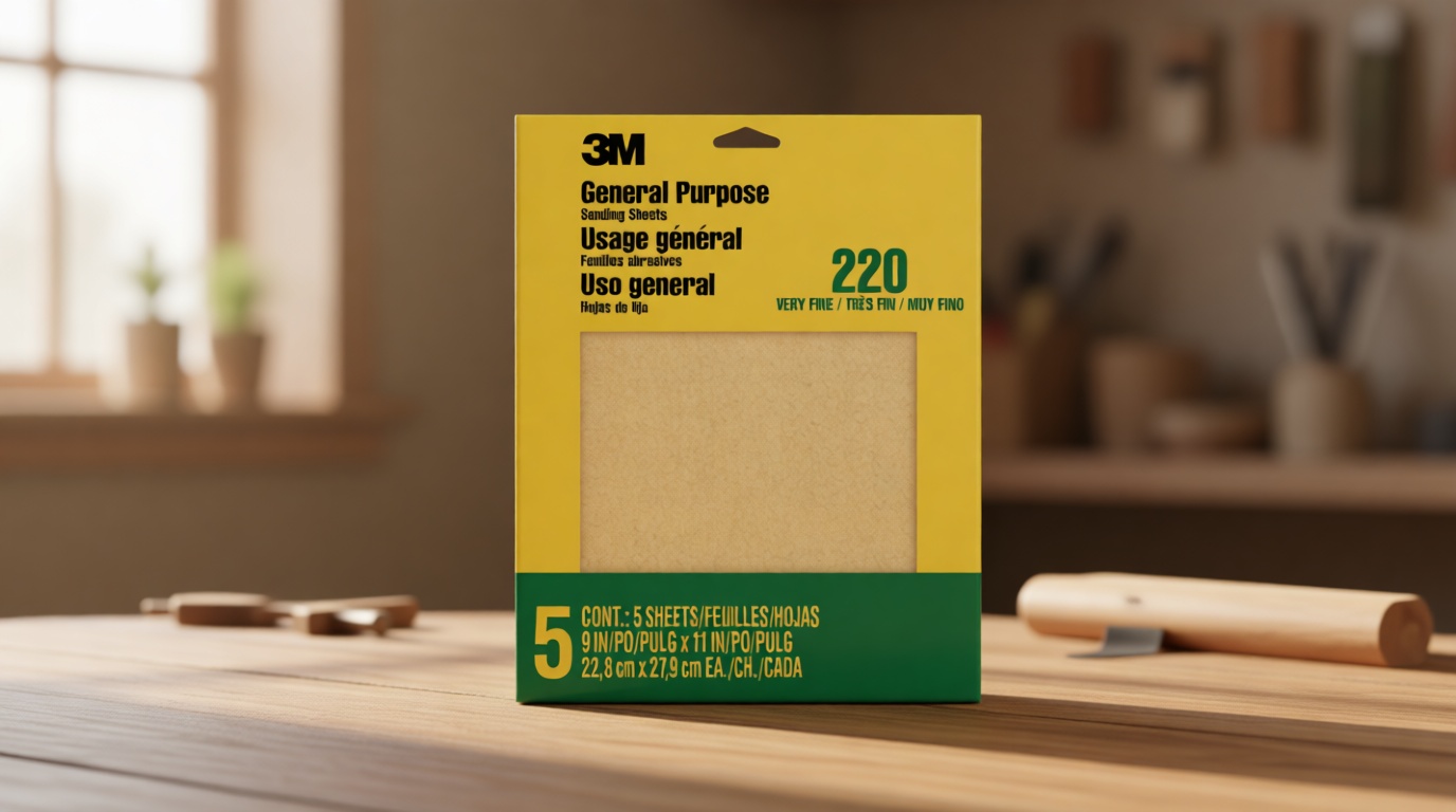 3M Sandpaper, 220 Grit, 5 Sheets, 9 in x 11 in, Sands Paint, Wood & Metal, Great For General Purpose Sanding, Very Fine Aluminum Oxide Sand Paper (9000NA-20)
