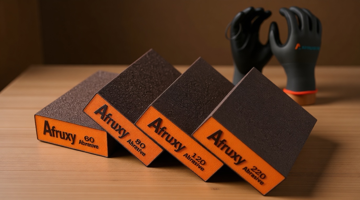 Sanding Sponge, 60/80/120/220 Grit 4-Pack with Protective Gloves, Coarse Fine Medium Grit Sanding Block, Reusable Dry Wet Sanding Blocks for Wood, Drywall,Metal, Fine Sandpaper Sand Block by Afruxy