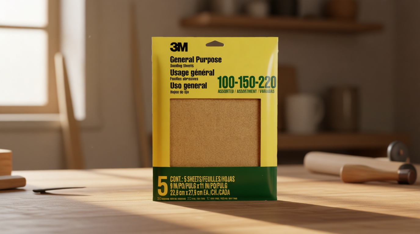3M Aluminum Oxide Sandpaper, 5 Sheets, Assorted Grit 100-150-220, 9-in x 11-in, Multi-Purpose Abrasive Sanding Paper, For General Purpose Sanding On Paint, Wood and Metal (9005NA)