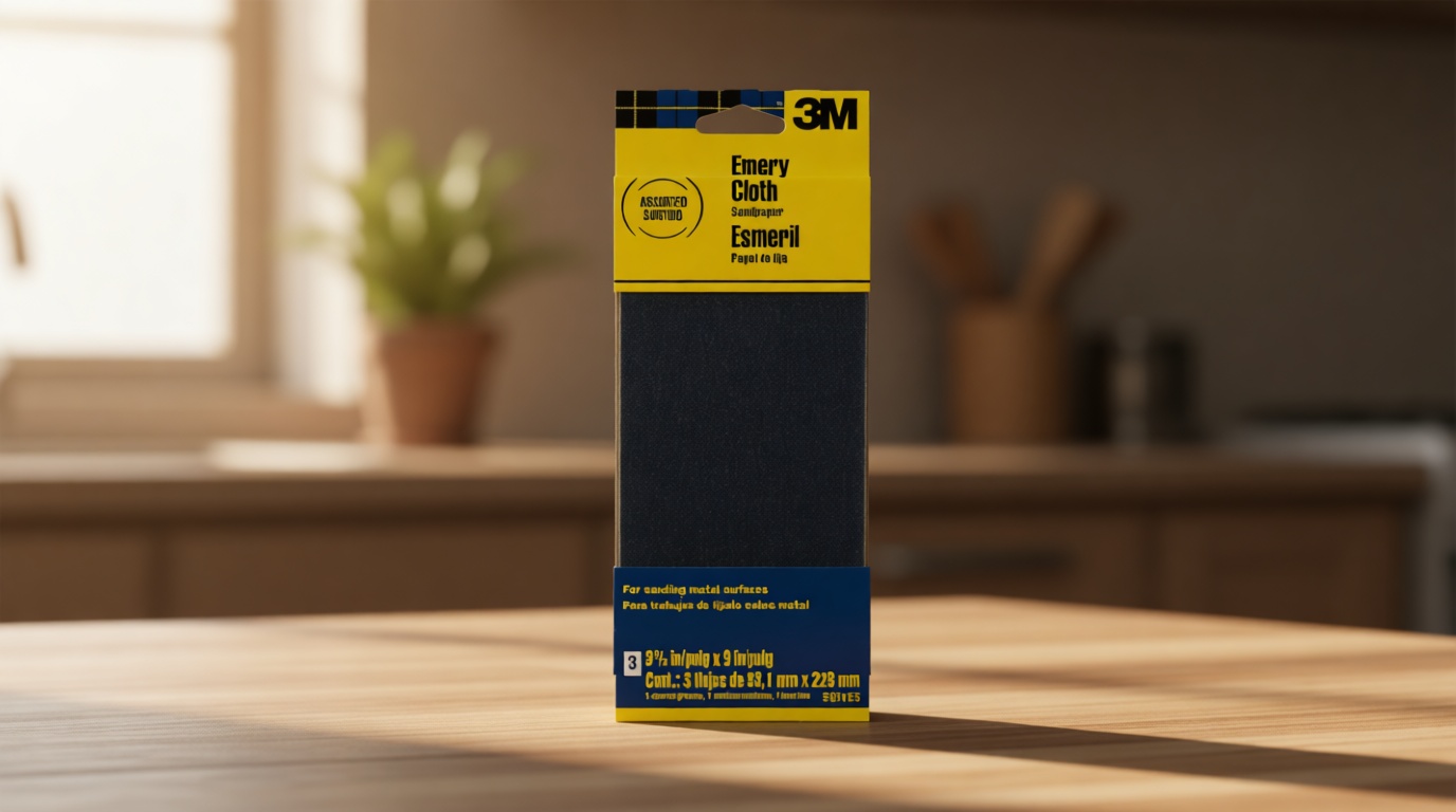 3M Emery Cloth Sandpaper, For Sanding Metal Surfaces, 3 Sheets, 3.67-in x 9-in, Assorted Grit Abrasives, Cloth Backed Sanding Paper, For Light Rust Removal & Cleaning, Light Metal Polishing (5931)