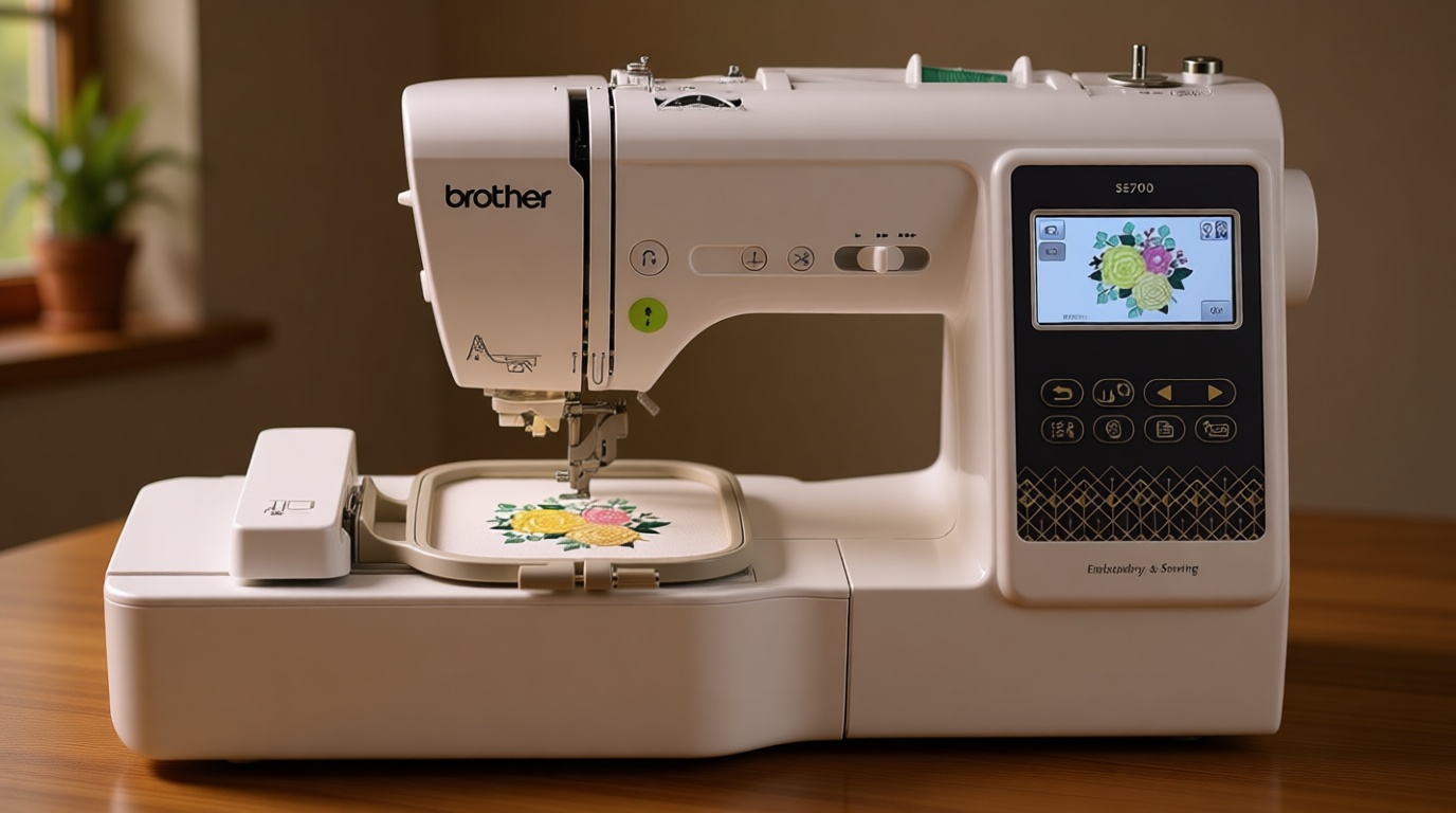 Brother SE700 Sewing and Embroidery Machine, Wireless LAN Connected, 135 Built-in Designs, 103 Built-in Stitches, Computerized, 4" x 4" Hoop Area, 3.7" Touchscreen Display, 8 Included Feet, White