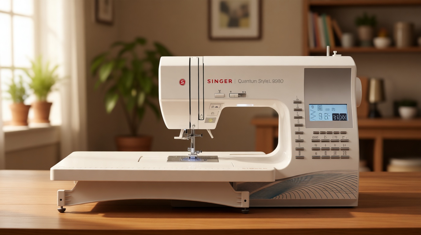 SINGER Quantum Stylist 9960 Computerized Sewing & Quilting Machine – Metal, Plastic, with Extension Table, Hard Case & Accessories, 600 Stitches, Lettering, LED Light, 1-Step Buttonhole