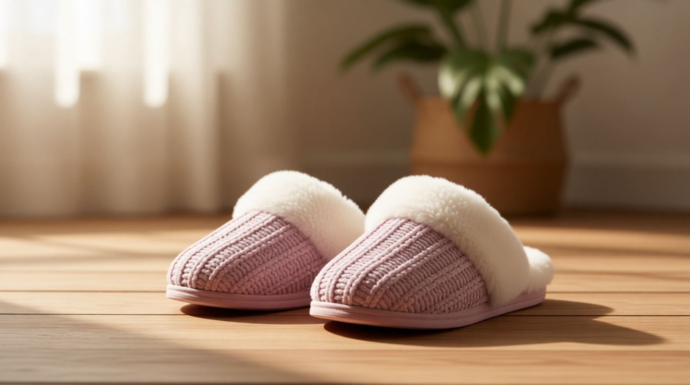 Evshine Warm Knit House Slippers for Women Comfy Wool-Like Lined Chenille Slippers with Memory Foam and Indoor Outdoor Soles