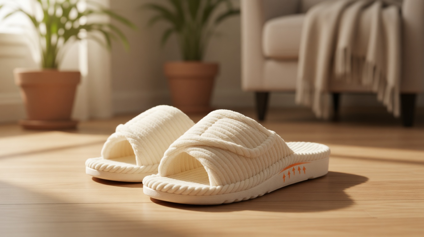 Litfun Orthopedic Slippers for Women Arch Support Indoor House Slippers Adjustable Open Toe Corduroy Bedroom Shoes with Memory Foam for Plantar Fasciitis