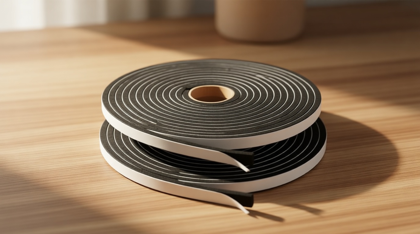 2 Rolls Foam Seal Tape for Door Window Insulation, Soundproof and Shockproof Foam Adhensive Strip, 3/8" Wx3/16 T Single Sided Foam Tape, Cold Air and Draft Closed Cell Seal Strip,Total 32FT