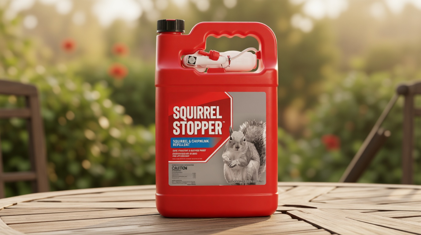 Squirrel Stopper Repellent Spray - Chipmunk & Squirrel Deterrent for Bird Feeders, Garden & Homes - Weather-Resistant Formula - Scent, Taste & Touch Barrier - Safe Around Kids & Pets - 1 Gallon