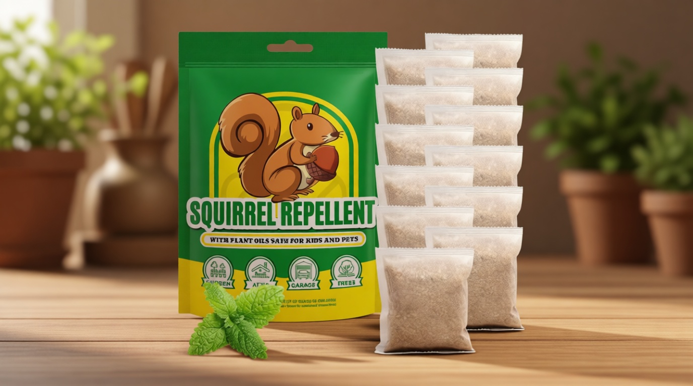 Squirrel Repellent Outdoor 12 Pouches, Chipmunk Repellent Outdoor for Bird Feeders, Natural Squirrel Deterrent Keep Squirrels Out of Garden Yard, Squirrel Repellent for Attic Cars Engines Roof