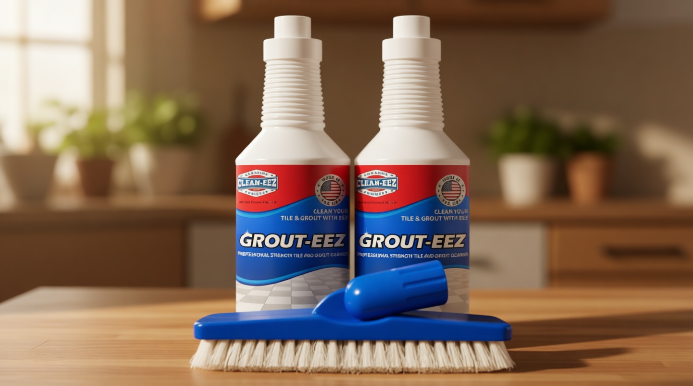 Clean-eez Grout Cleaner 2 Pack with Stand-Up Brush Attachment - Stain Remover Heavy-Duty Scrubber - Bathroom Shower Ceramic Porcelain Tile & Grout Only - Easy Control Flip Top Cap - 32 oz.