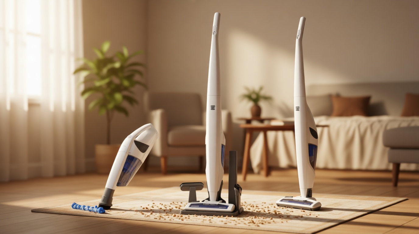 Kenmore DS1030 Cordless Stick Vacuum Lightweight Cleaner 2-Speed Power Suction LED Headlight 2-in-1 Handheld for Hardwood Floor, Carpet & Pet Hair, White