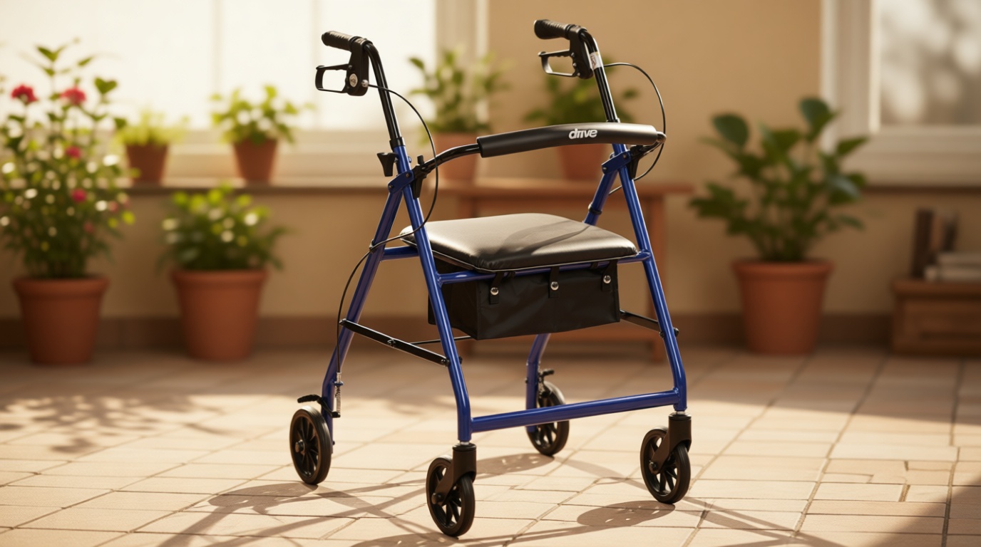 Drive Medical Aluminum Rollator Walker - Fold Up - Padded Seat - 6 Inch Wheels - Lightweight Portable Design - Indoor Outdoor Mobility Aid - Blue
